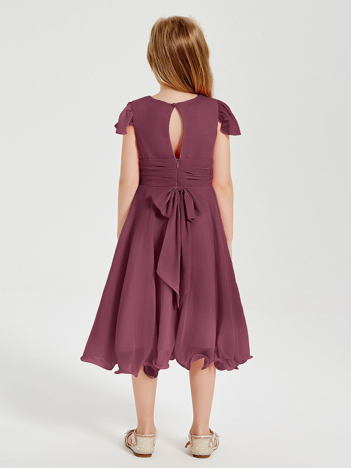 Chiffon Tea Length Junior Bridesmaid Dresses Mulberry